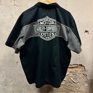 Harley Davidson Black Colorblock Emblem Embroidered Short Sleeve Button Down 2XL